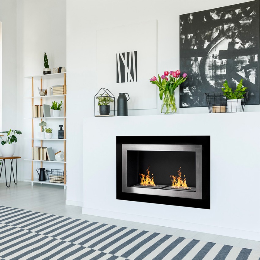 Moderner Wandeinbau-Bioethanol-Kamin Schwarzglas Edelstahl Pechino Aktion Moderner Wandeinbau-Bioethanol-Kamin Schwarzglas Edelstahl Pechino Aktion