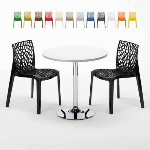 Weiß Rund Tisch und 2 Stühle Farbiges Polypropylen-Innenmastenset Grand Soleil Gruvyer Long Island