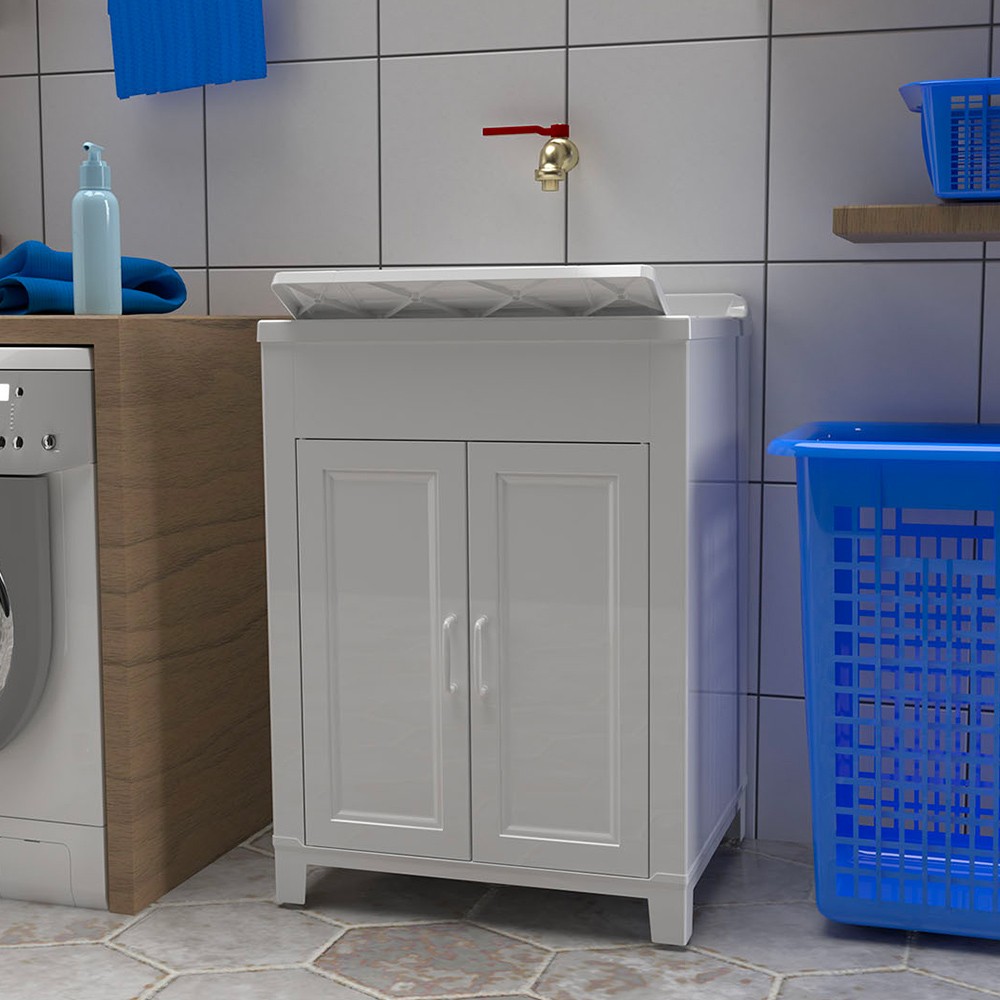 Waschbeckenschrank aus Kunstharz mit 2 Türen für die Handwäsche von Kleidung, 60 x 50 cm, Mong