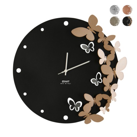 Runde Wanduhr 40cm aus Metall handgefertigt mit tanzenden 3D-Schmetterlingen Ceart Aktion