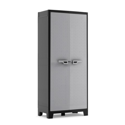 Grau-schwarzer Außenschrank 8 Regalböden Titan Multispace XL Keter Aktion