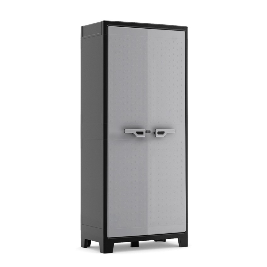Grau-schwarzer Außenschrank 8 Regalböden Titan Multispace XL Keter Aktion
