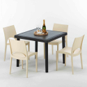 Schwarz Quadratisch Tisch und 4 Stühle Farbiges Polypropylen-Außenmastenset Grand Soleil Paris Passion
