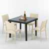 Schwarz Quadratisch Tisch und 4 Stühle Farbiges Polypropylen-Außenmastenset Grand Soleil Paris Passion