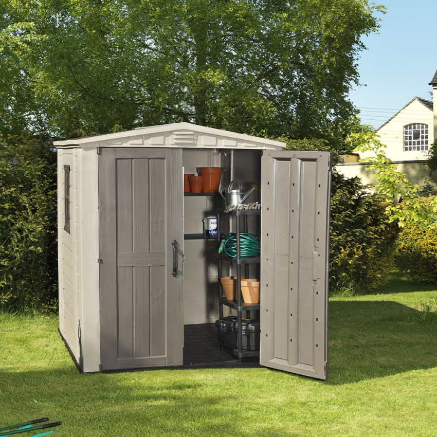 Gartenhaus aus Harz mit Regalen 178x195,5x208cm Factor 6x6 Keter K209872 Aktion Gartenhaus aus Harz mit Regalen 178x195,5x208cm Factor 6x6 Keter K209872 Aktion