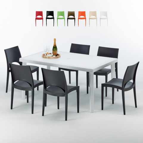 Weiß Rechteckig Tisch und 6 Stühle Farbiges Polypropylen-Außenmastenset Grand Soleil Paris Summerlife