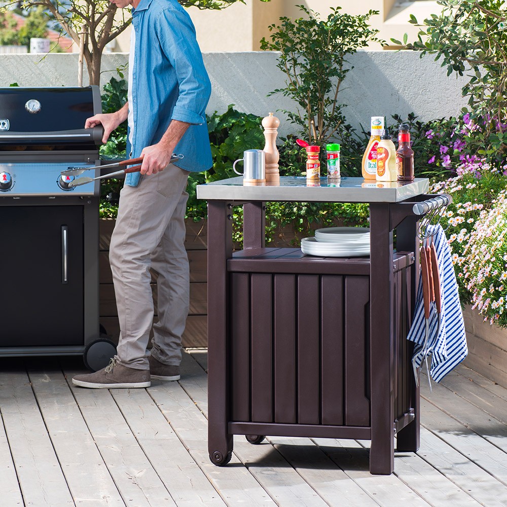 BBQ-Aufbewahrungswagen mit Edelstahlplatte Unity Keter K253041