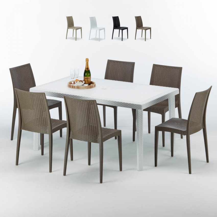 Weiß Rechteckig Tisch und 6 Stühle Farbiges Polypropylen-Außenmastenset Grand Soleil Bistrot Summerlife Aktion