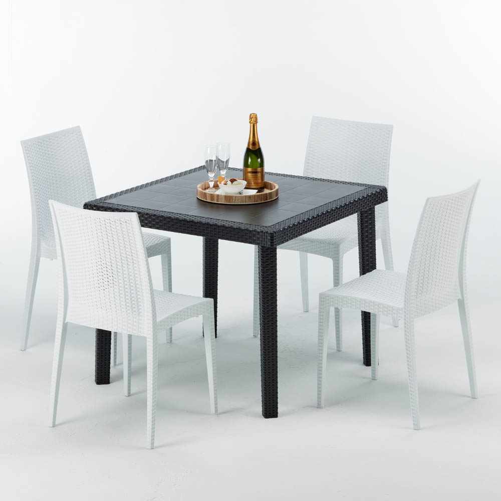 Schwarz Quadratisch Tisch Und 4 Stühle für Bars Farbiges Polypropylen-Außenmastenset Grand Soleil Bistrot Passion