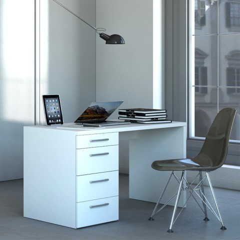 Moderne weiße Schreibtisch mit 4 Schubladen für Homeoffice 110x60 KimDesk WS Aktion