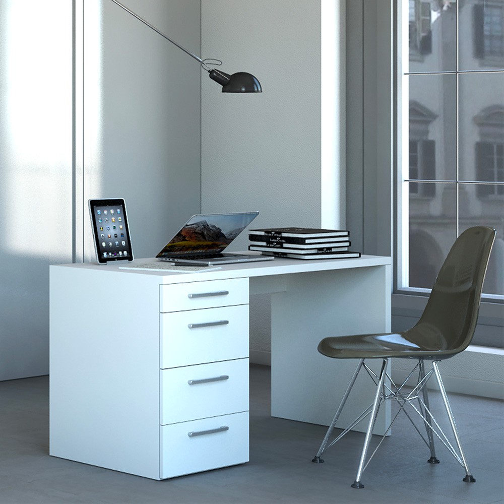 Moderner weißer 4-Schubladen-Schreibtisch für Smartworking 110X60 KimDesk WS