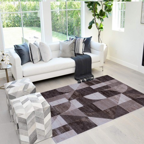 Moderner rechteckiger Teppich geometrisch braun Wohnzimmer Double MAR009 Aktion