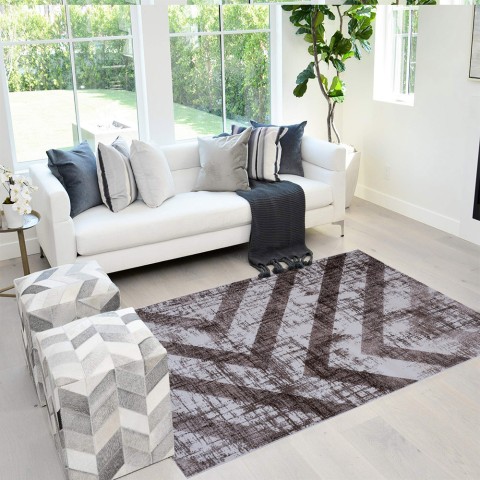 Rechteckiger Designteppich im geometrischen Stil, weiß braun, Double MAR010 Aktion