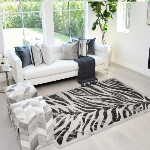 Moderner rechteckiger Teppich mit grauem und schwarzem Zebramuster Double GRI006 Aktion