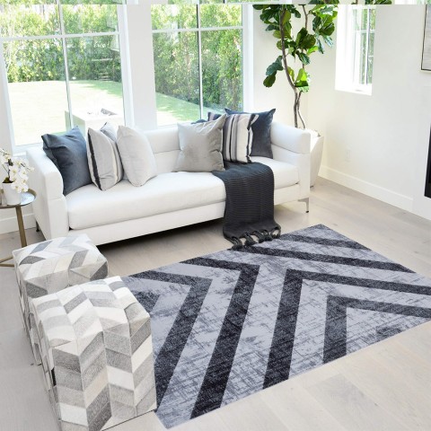 Moderner grau-schwarzer Wohnzimmerteppich mit geometrischem Design Double GRI008