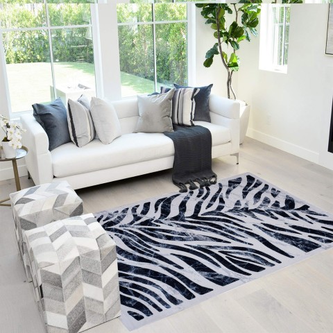 Moderner rechteckiger Teppich mit zebramuster in Grau und Hellblau Double BLU003 Aktion