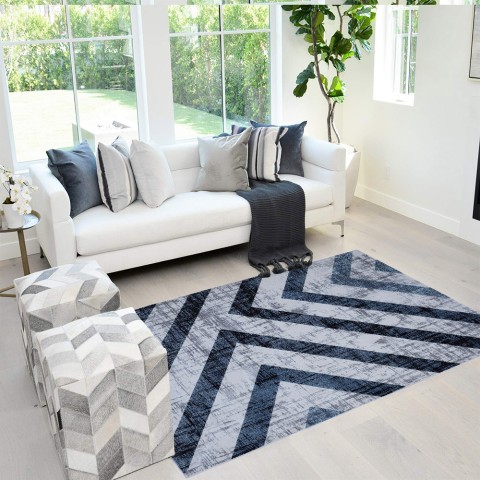 Rechteckiger Wohnzimmerteppich, geometrisches Design, Kurzflor Double BLU004 Aktion