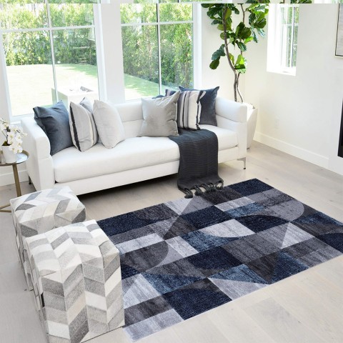 Moderner geometrischer Teppich rechteckig in Blau Grau Double BLU005 Aktion