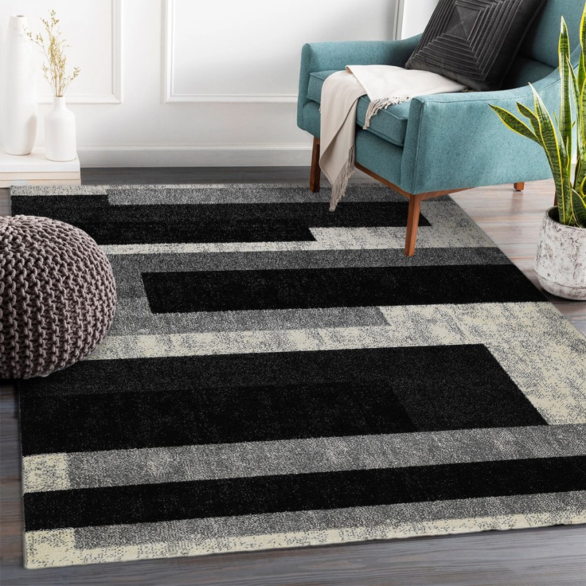 Moderner Teppich geometrisches Design Kurzflor Grau Weiß Schwarz GRI224 Aktion