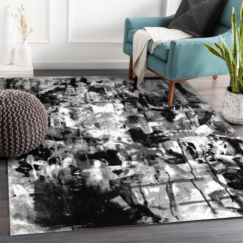 Moderner rechteckiger Teppich mit abstraktem Design in Grau, Schwarz und Weiß GRI226 Aktion