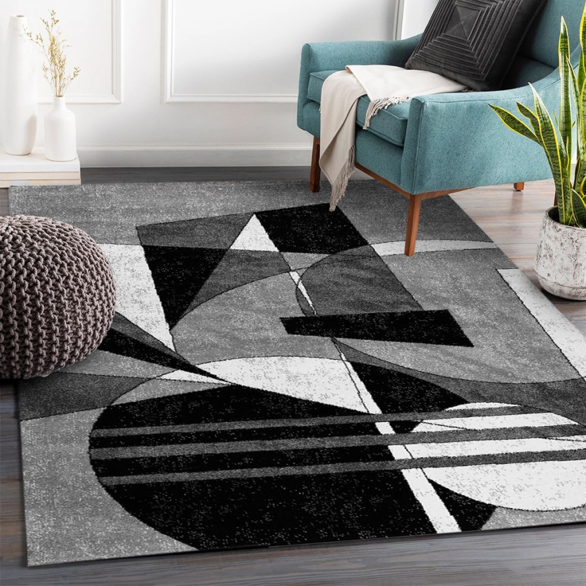 Moderner geometrischer Design-Teppich rechteckig Grau Weiß Schwarz GRI229 Aktion Moderner geometrischer Design-Teppich rechteckig Grau Weiß Schwarz GRI229 Aktion