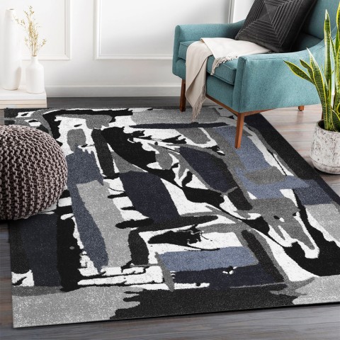 Moderner rechteckiger Wohnzimmerteppich, Kurzflor, abstrakt BLU018 Aktion