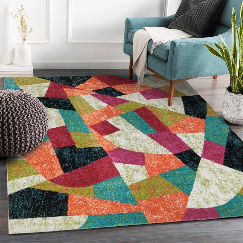 Rechteckiger Kurzflor-Teppich mit geometrischem Design, mehrfarbig, MUL433 Aktion