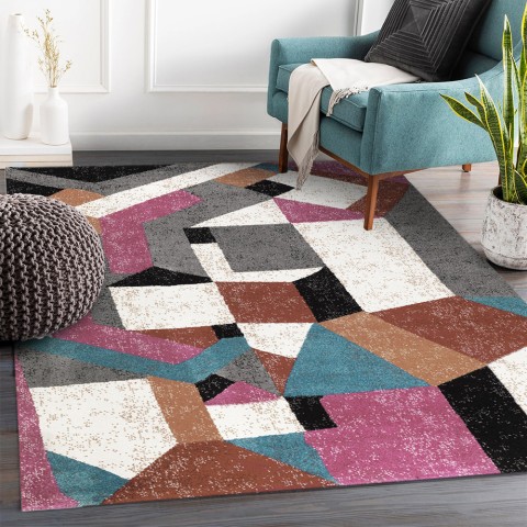 Moderner rechteckiger geometrischer Teppich, mehrfarbig, Wohnzimmer MUL435 Aktion