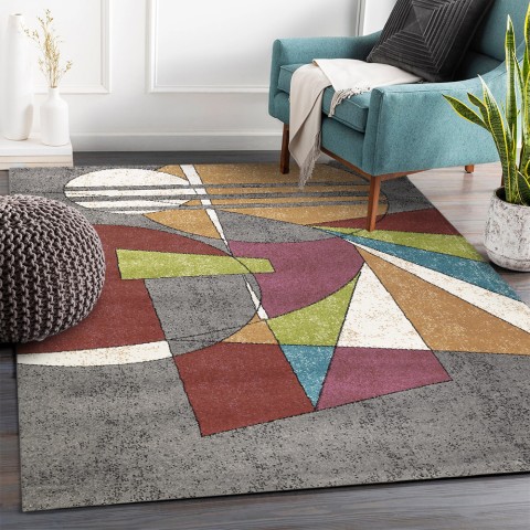Rechteckiger Teppich, mehrfarbig, geometrischer Stil, Kurzflor, MUL436 Aktion