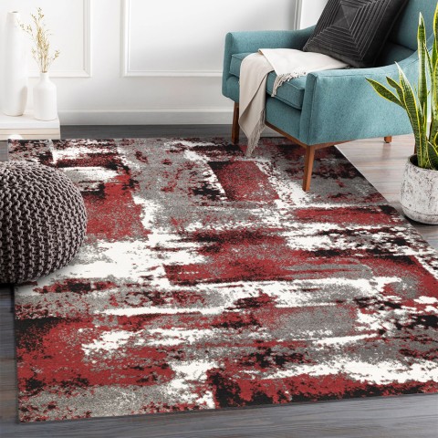 Moderner rechteckiger Design-Teppich in Rot, Grau und Weiß MUL439 Aktion