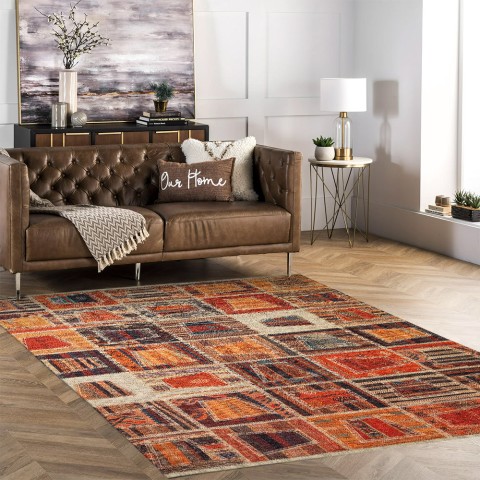 Rechteckiger Wohnzimmerteppich im ethnischen Patchwork-Stil, mehrfarbig, PATC01 Aktion