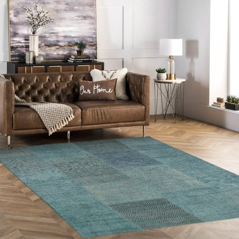 Moderner kurzfloriger rechteckiger Teppich für Wohnzimmer/Küche, grün, TUME01 Aktion