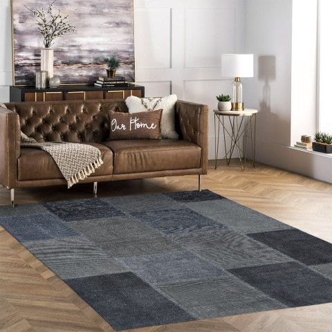 Moderner blauer rechteckiger Teppich Esszimmer Schlafzimmer TUBL01 Aktion