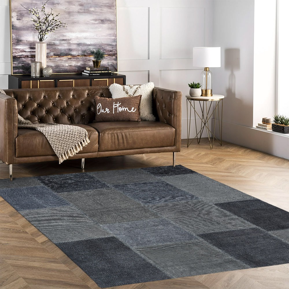 Moderner blauer rechteckiger Teppich Esszimmer Schlafzimmer TUBL01