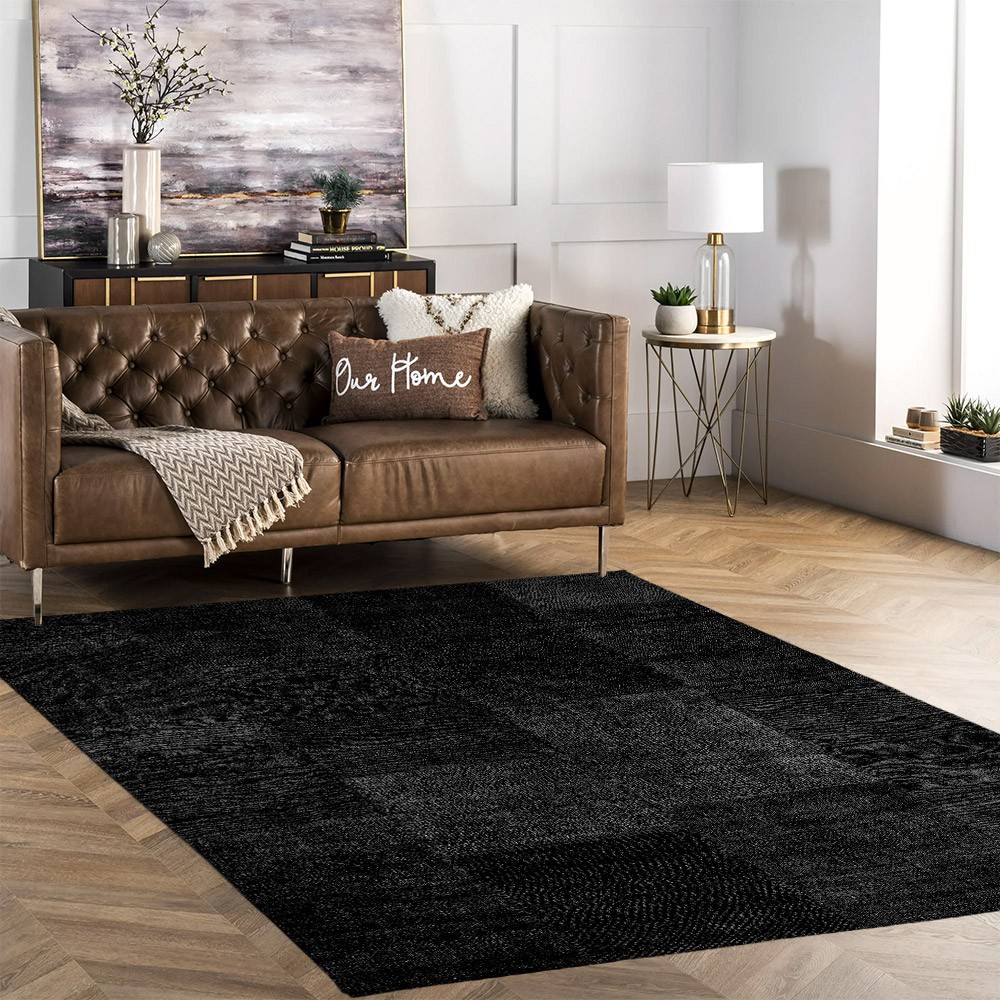 Schwarzer rechteckiger rutschfester Teppich Wohnzimmer Küche TUAN01