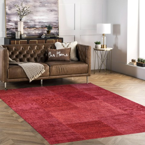 Rutschfester rechteckiger roter Teppich für Wohnzimmer, modernes Design TURO01 Aktion