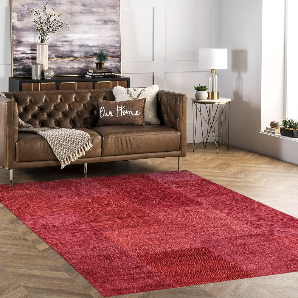 Rechteckiger, roter, moderner, rutschfester Teppich für das Wohnzimmer TURO01