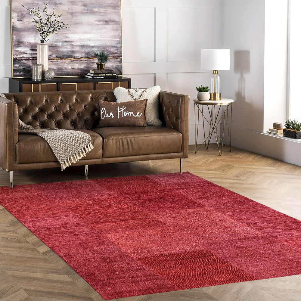Rutschfester rechteckiger roter Teppich für Wohnzimmer, modernes Design TURO01