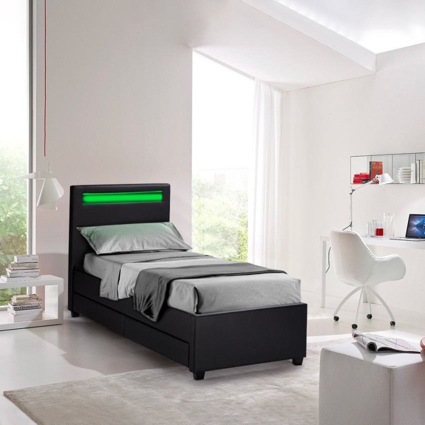  Geneva Twin: Einzelbett mit Lattenrost led Kopfteil und Schubladen