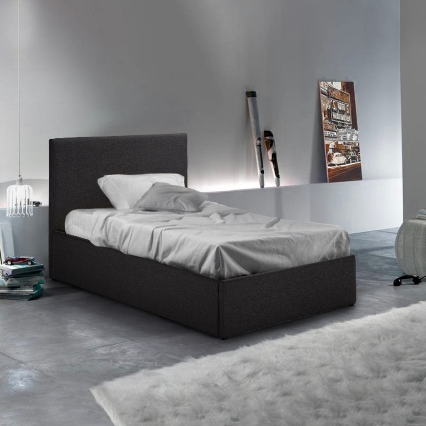 Komplettes Einzelbett mit Bettkasten Stoff Holz mit Bettrost 80x190 cm Basel Twin Komplettes Einzelbett mit Bettkasten Stoff Holz mit Bettrost 80x190 cm Basel Twin