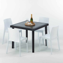 Schwarz Quadratisch Tisch und 4 Stühle Farbiges Polypropylen-Außenmastenset Grand Soleil Rome Passion
