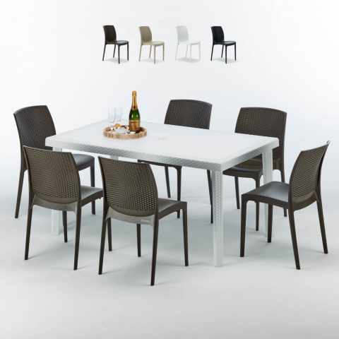 Weiß Rechteckig Tisch und 6 Stühle Farbiges Polypropylen-Außenmastenset Grand Soleil Boheme Summerlife Aktion