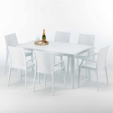 Weiß Rechteckig Tisch und 6 Stühle Farbiges Polypropylen-Außenmastenset Grand Soleil Arm Bistrot Summerlife Lagerbestand