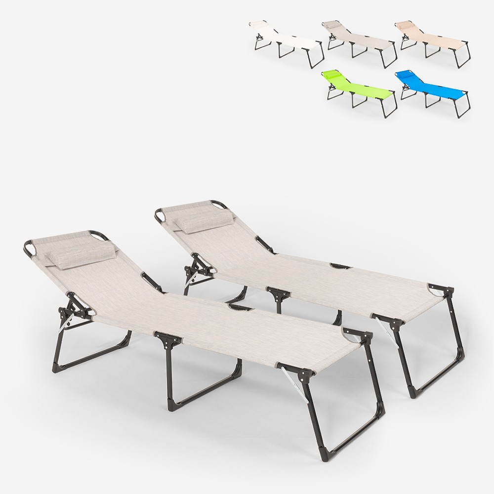 2er Set Liegestühle Strandliegen Sonnenliegen aus Aluminium für Strand und Garten Mauritius