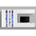 Hochglanz-Weiße Wohnwand mit TV-Möbel, Vitrine & 2 Hängeschränken Joy Wide Sales