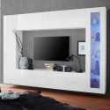 Wohnwand Joy Ledge - Weiß Hochglanz mit TV-Schrank und Hängeschrank mit Glasvitrine Rabatte