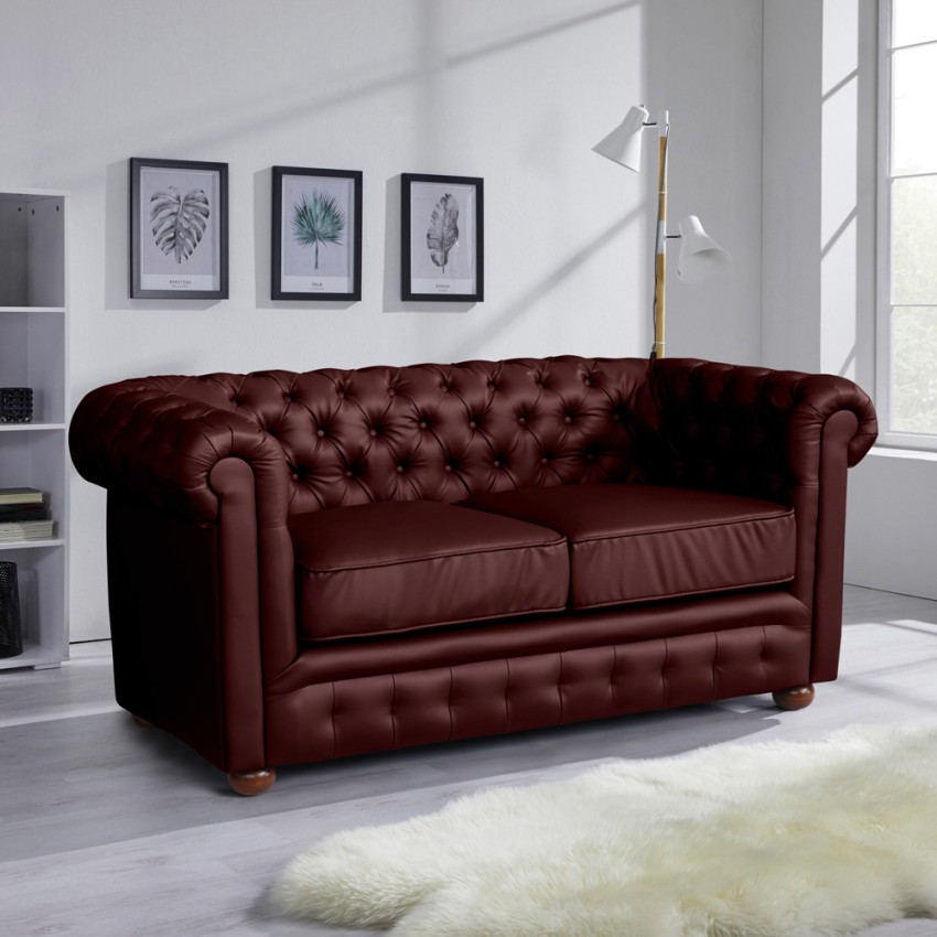 Sofa Aus Kunstleder 2 Sitzer Capitonné Chesterfield Design
