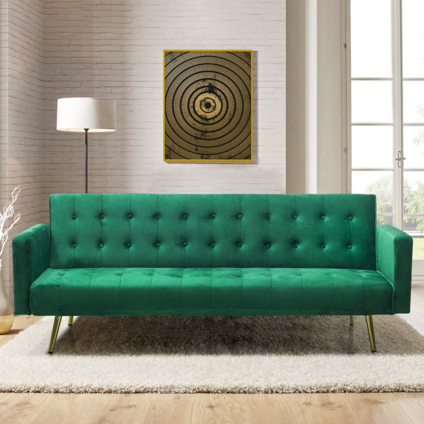 Clic-clac Schlafsofa modern 3-Sitzer aus Samt goldene Beine Caullae