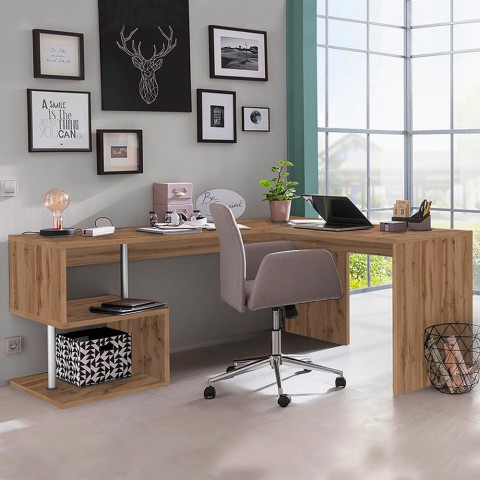 Moderne Eckschreibtisch Vilnis WD aus Holz, 160/180 cm für Büro oder Arbeitszimmer Aktion