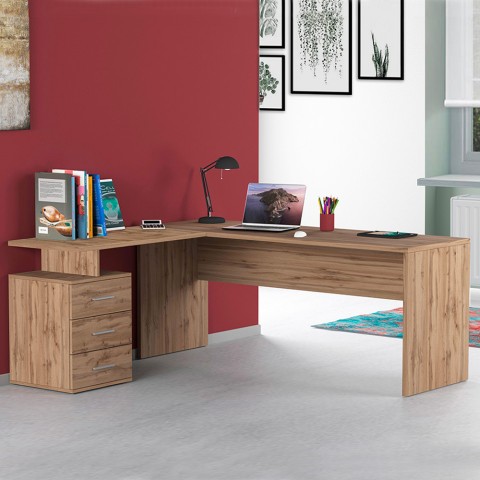 Moderne Winkel-Schreibtisch aus Holz mit 3 Schubladen New Selina WD Aktion